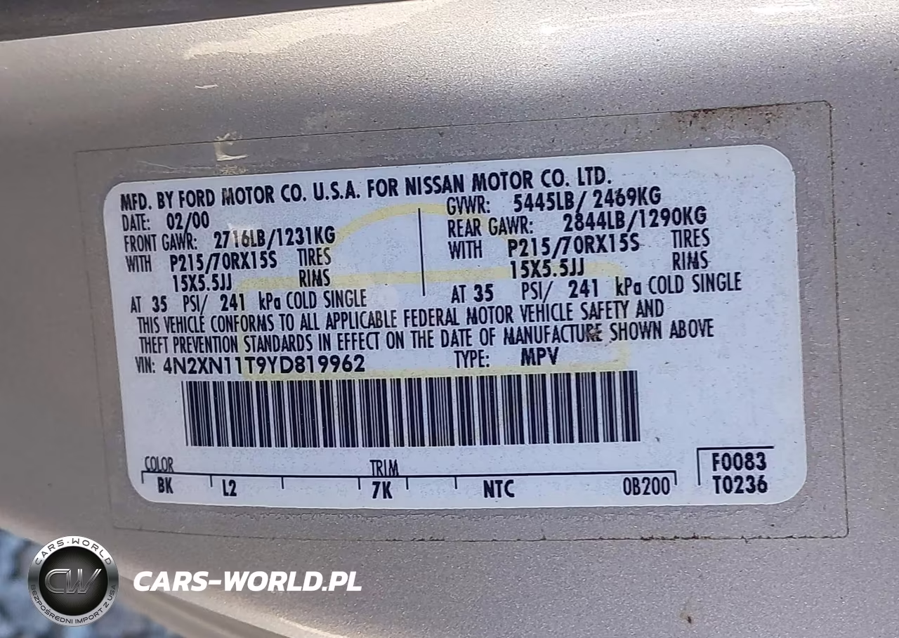 2000 Nissan Quest Gle-Gxe-Se-Cloth-Se-Leather VIN:4N2XN11T9YD819962 - 9