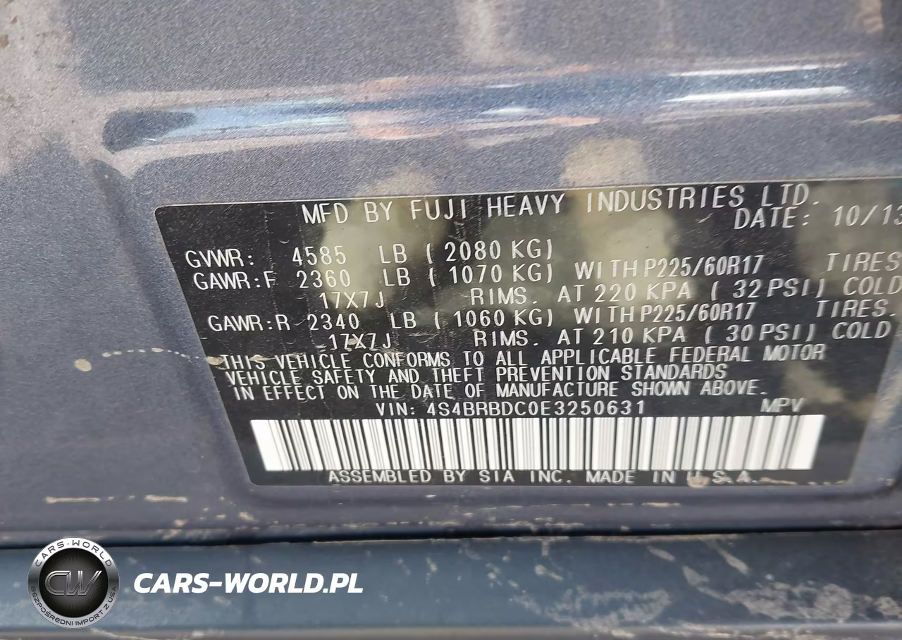 2014 Subaru Outback 2.5I Premium VIN:4S4BRBDC0E3250631 - 9