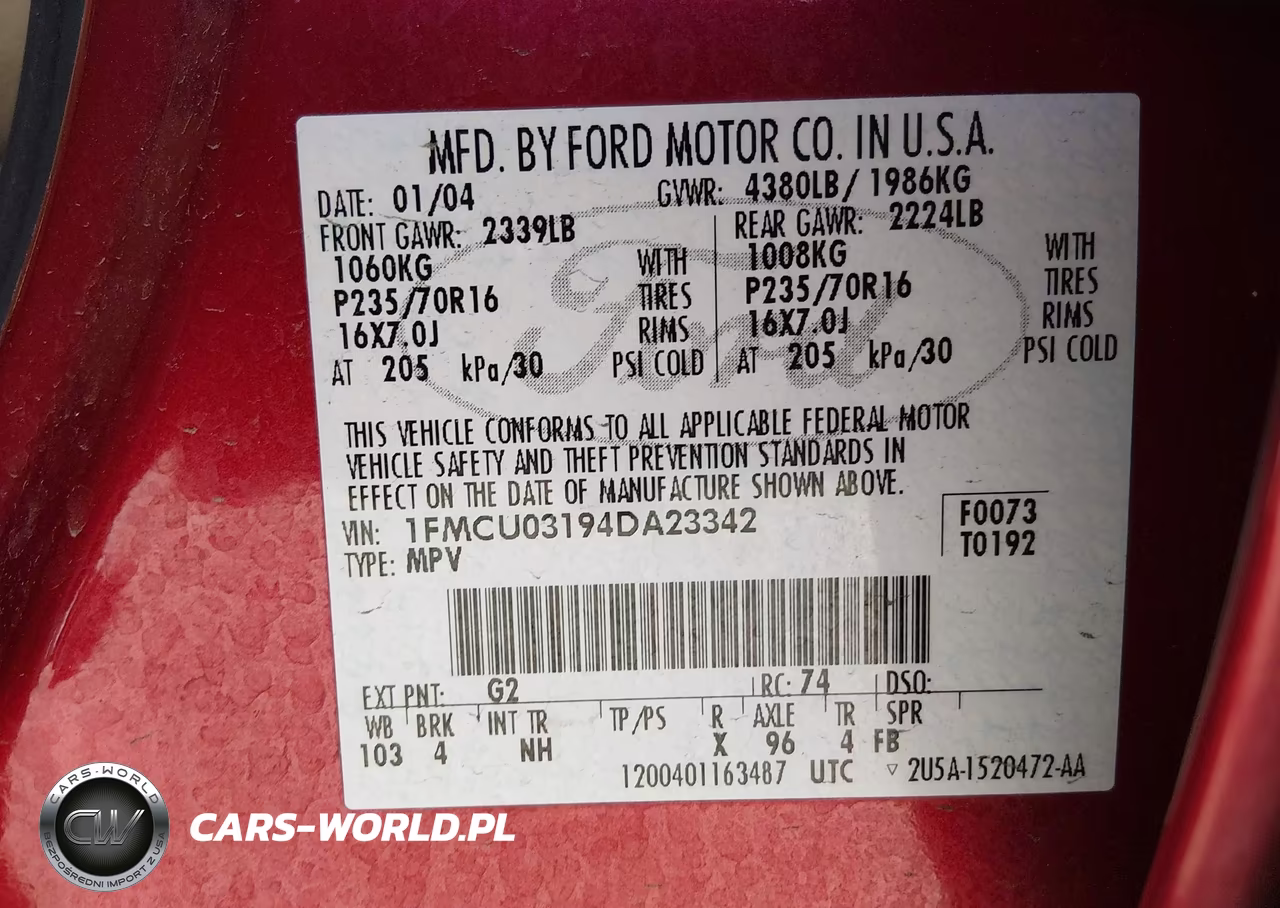 2004 Ford Escape Xlt VIN:1FMCU03194DA23342 - 9