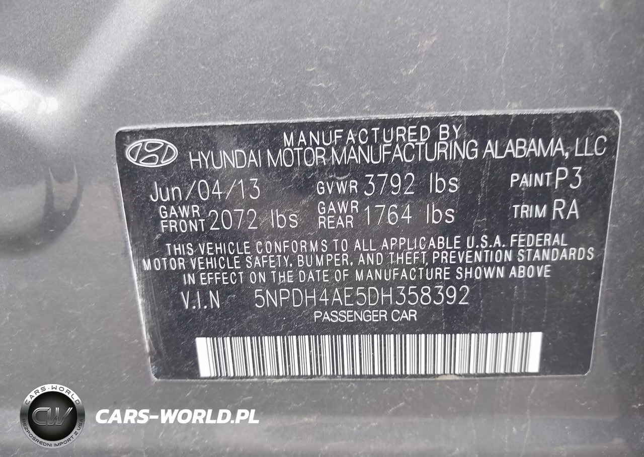 2013 Hyundai Elantra Gls VIN:5NPDH4AE5DH358392 - 9