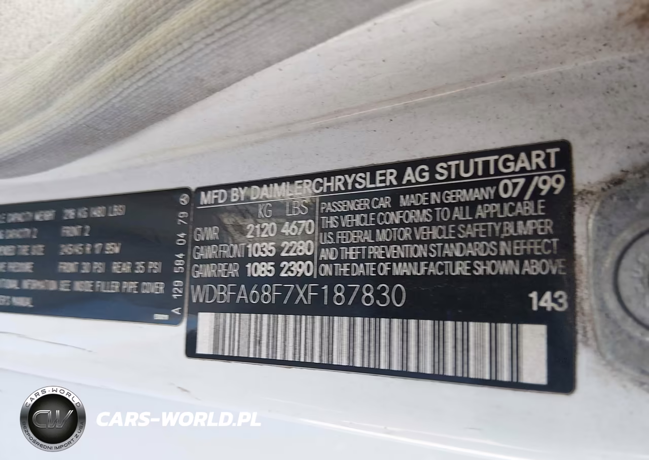 1999 Mercedes-Benz Sl 500 VIN:WDBFA68F7XF187830 - 9