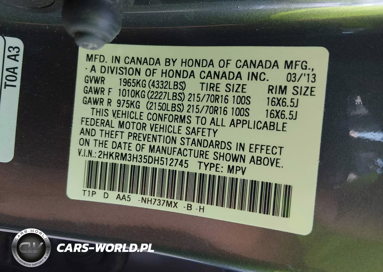 2013 Honda Cr-V Lx VIN:2HKRM3H35DH512745 - 9