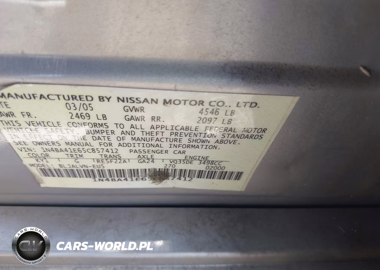 2005 Nissan Maxima 3.5 Sl VIN:1N4BA41E65C857412 - 9
