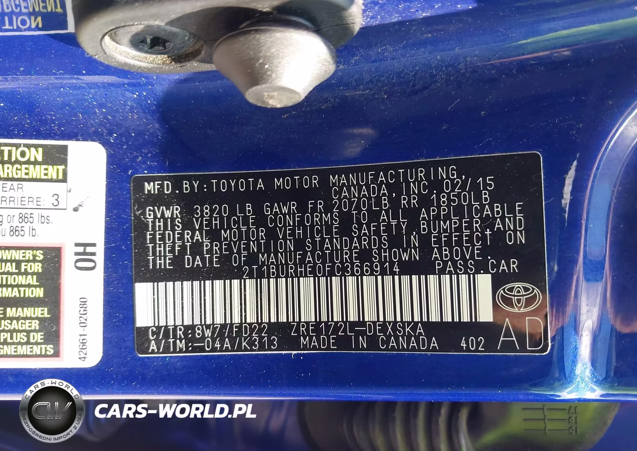 2015 Toyota Corolla S Plus VIN:2T1BURHE0FC366914 - 9