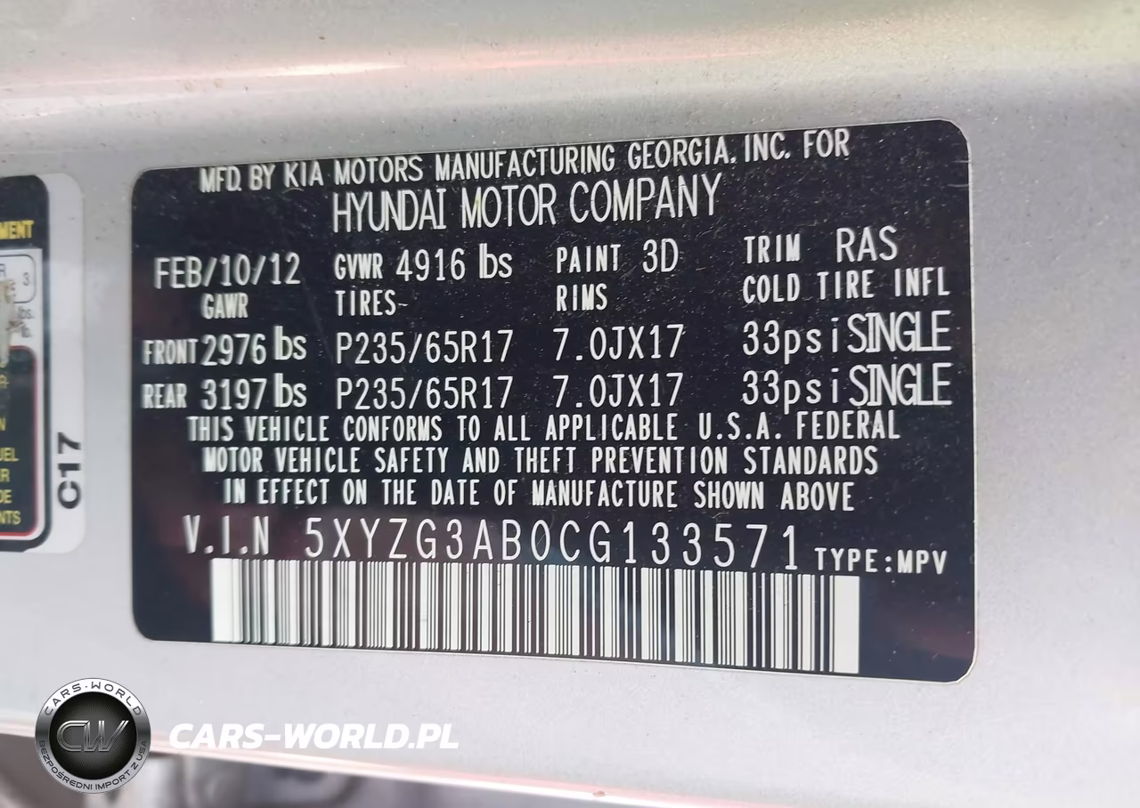 2012 Hyundai Santa Fe Gls VIN:5XYZG3AB0CG133571 - 9
