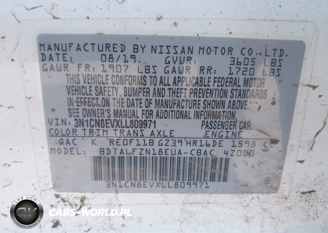 2020 Nissan Versa Sv Xtronic Cvt VIN:3N1CN8EVXLL809971 - 9