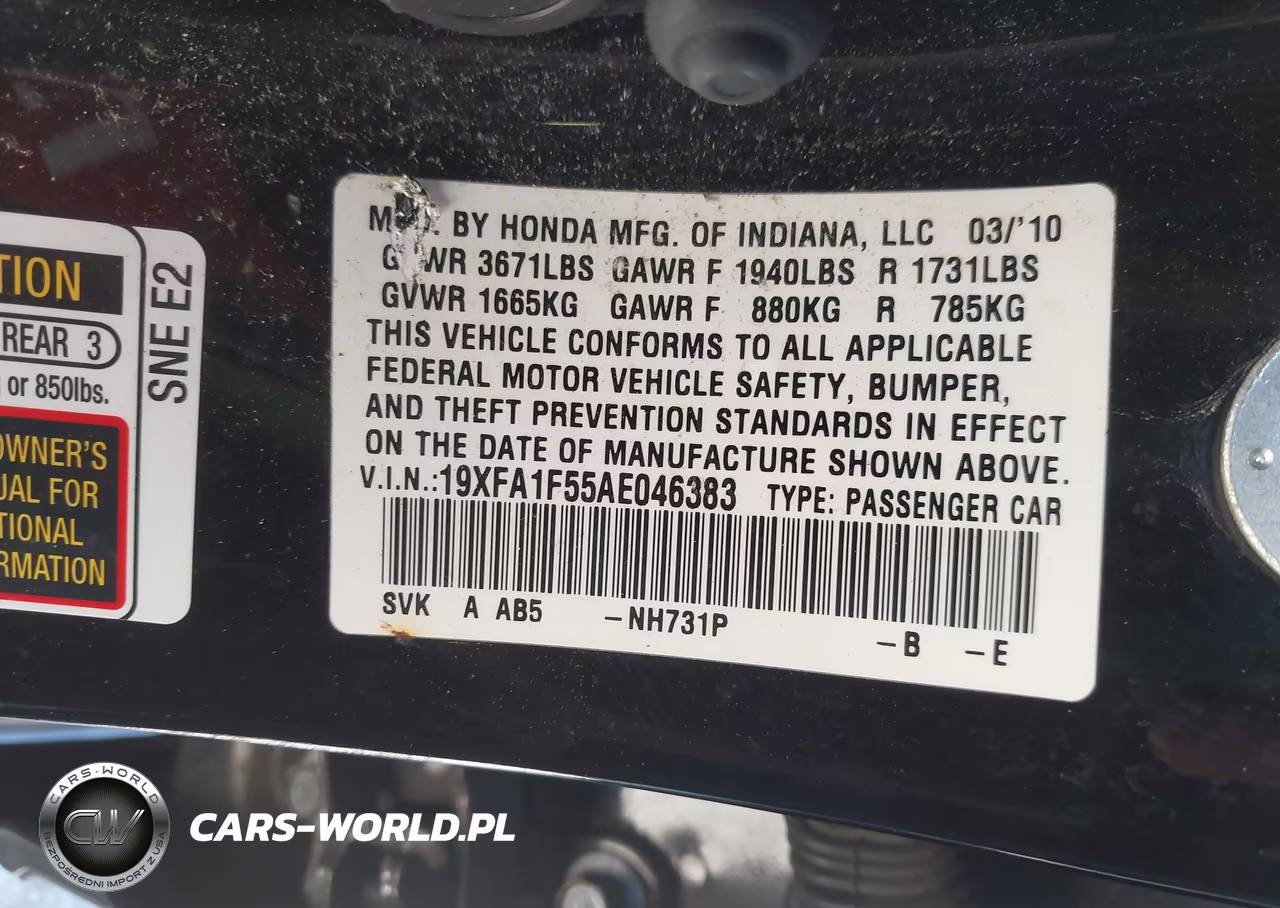2010 Honda Civic Lx VIN:19XFA1F55AE046383 - 9