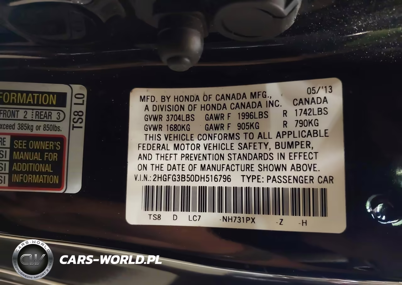 2013 Honda Civic Lx VIN:2HGFG3B50DH516796 - 9