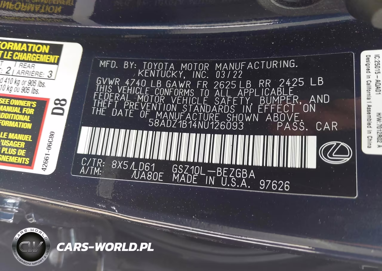 2022 Lexus Es 350 VIN:58ADZ1B14NU126093 - 9
