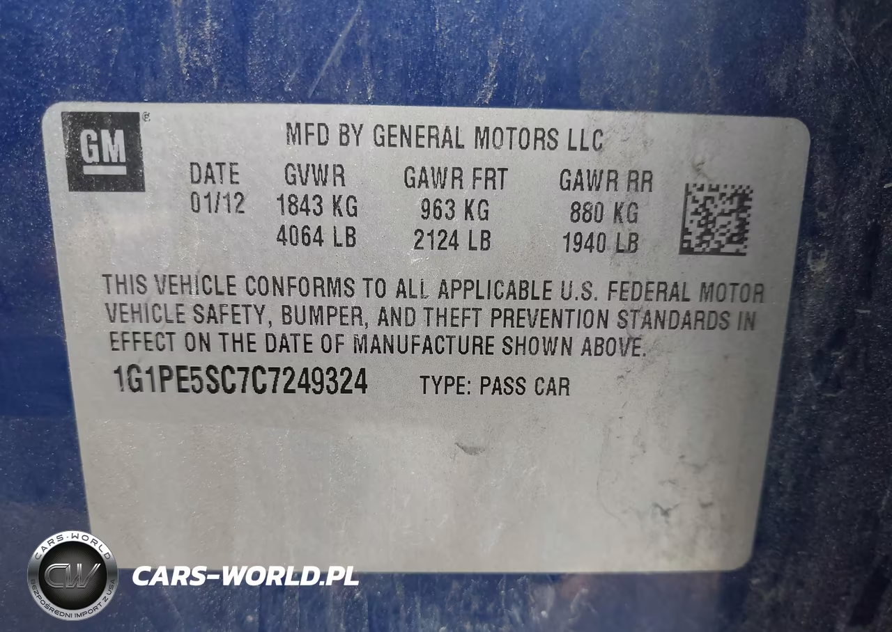 2012 Chevrolet Cruze Lt VIN:1G1PE5SC7C7249324 - 9