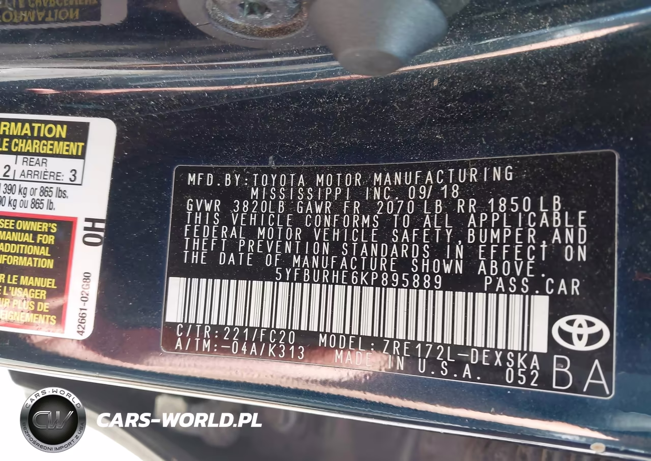 2019 Toyota Corolla Se VIN:5YFBURHE6KP895889 - 9