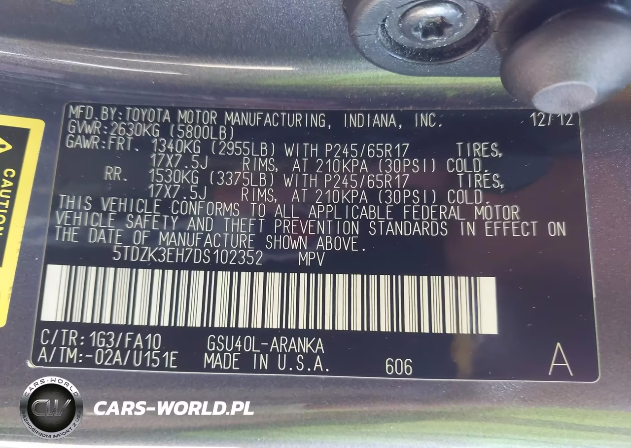 2013 Toyota Highlander Base Plus V6-Base V6-Se V6 VIN:5TDZK3EH7DS102352 - 9