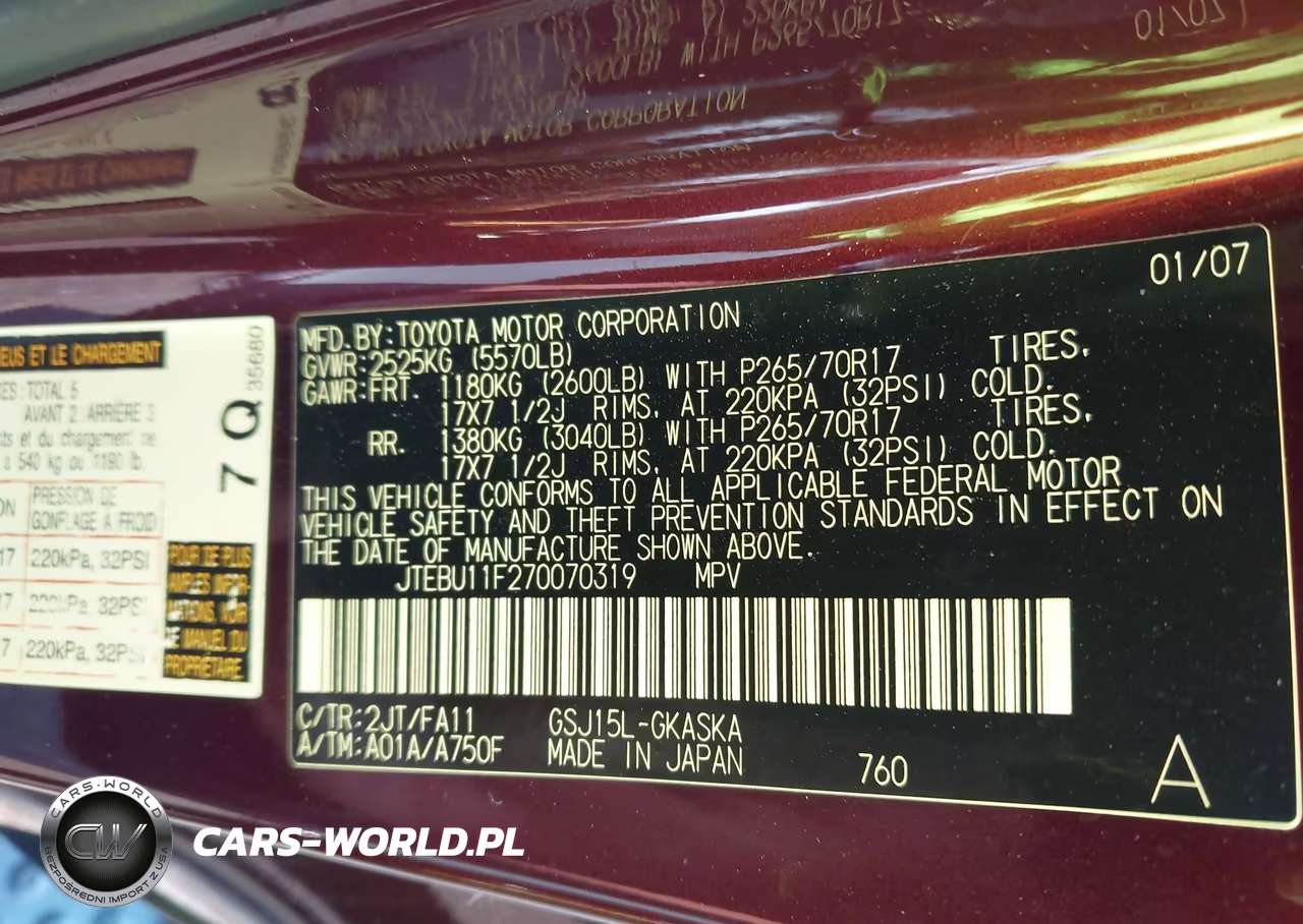 2007 Toyota Fj Cruiser VIN:JTEBU11F270070319 - 9
