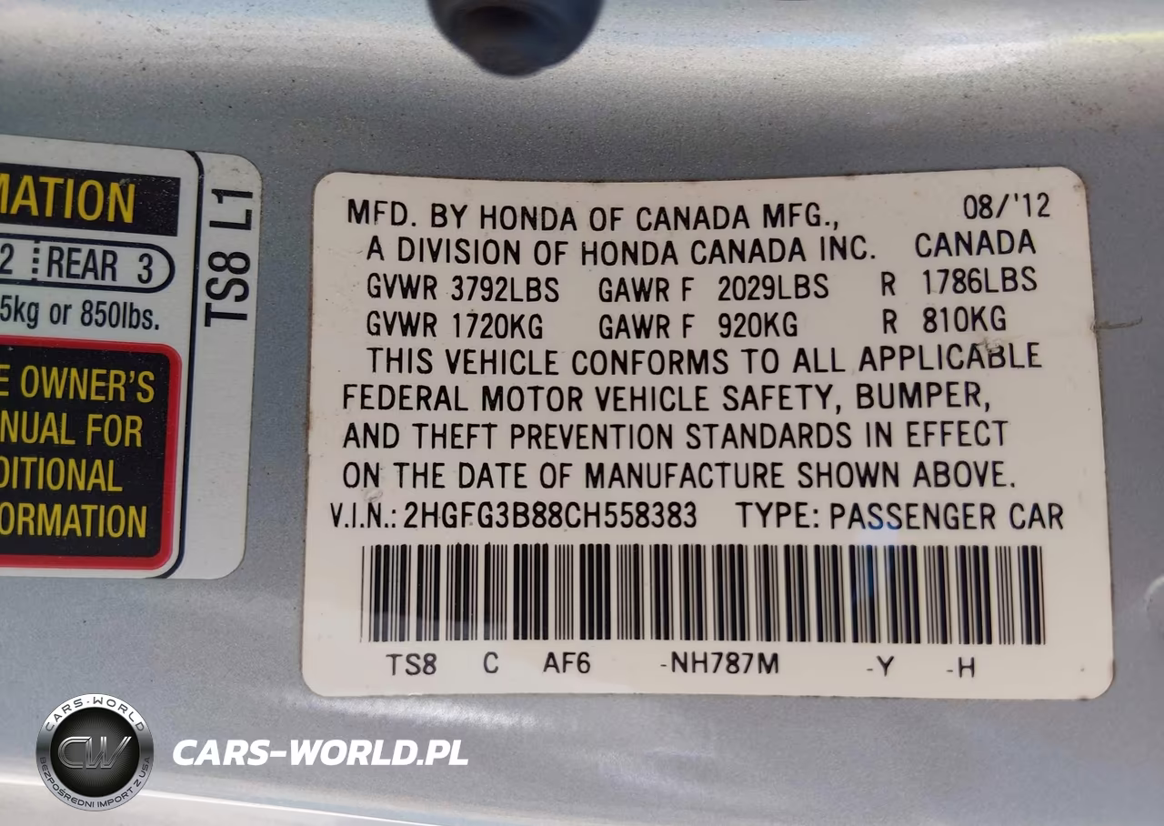 2012 Honda Civic Ex VIN:2HGFG3B88CH558383 - 9