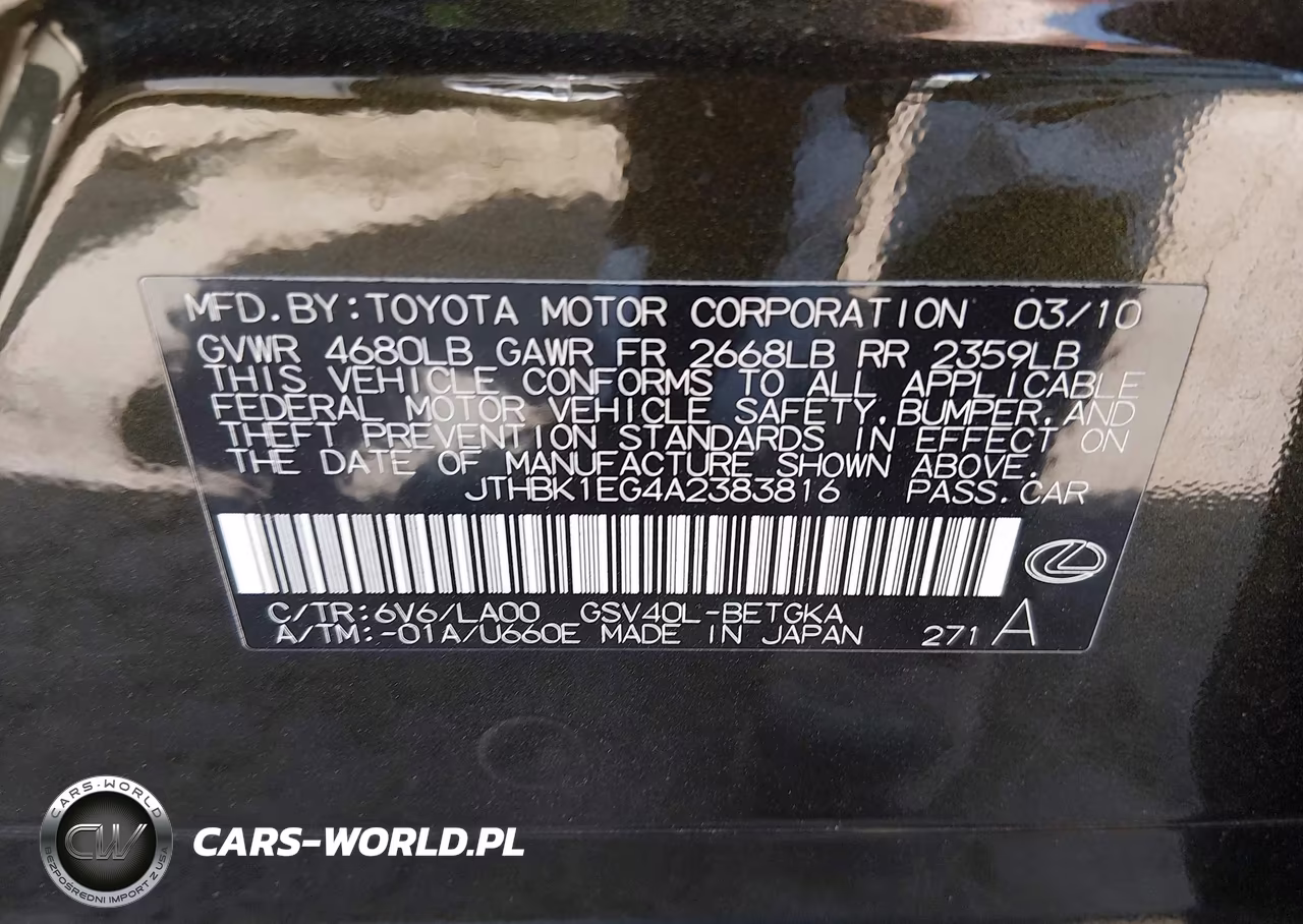 2010 Lexus Es 350 VIN:JTHBK1EG4A2383816 - 9