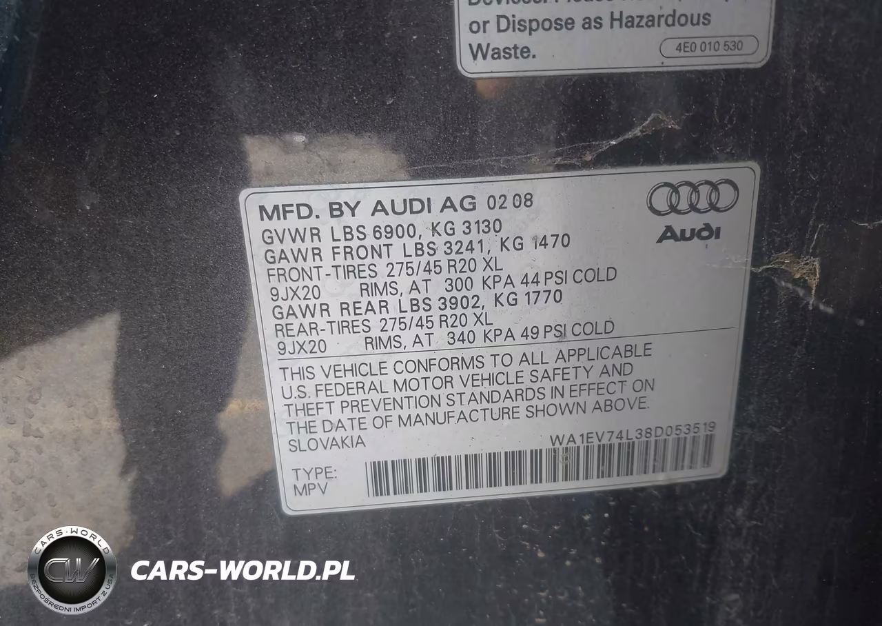 2008 Audi Q7 4.2 Premium VIN:WA1EV74L38D053519 - 9