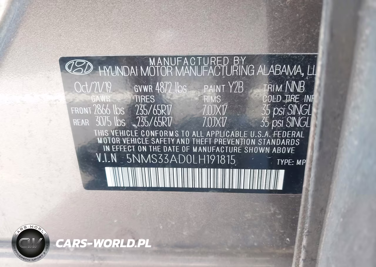 2020 Hyundai Santa Fe Sel VIN:5NMS33AD0LH191815 - 9