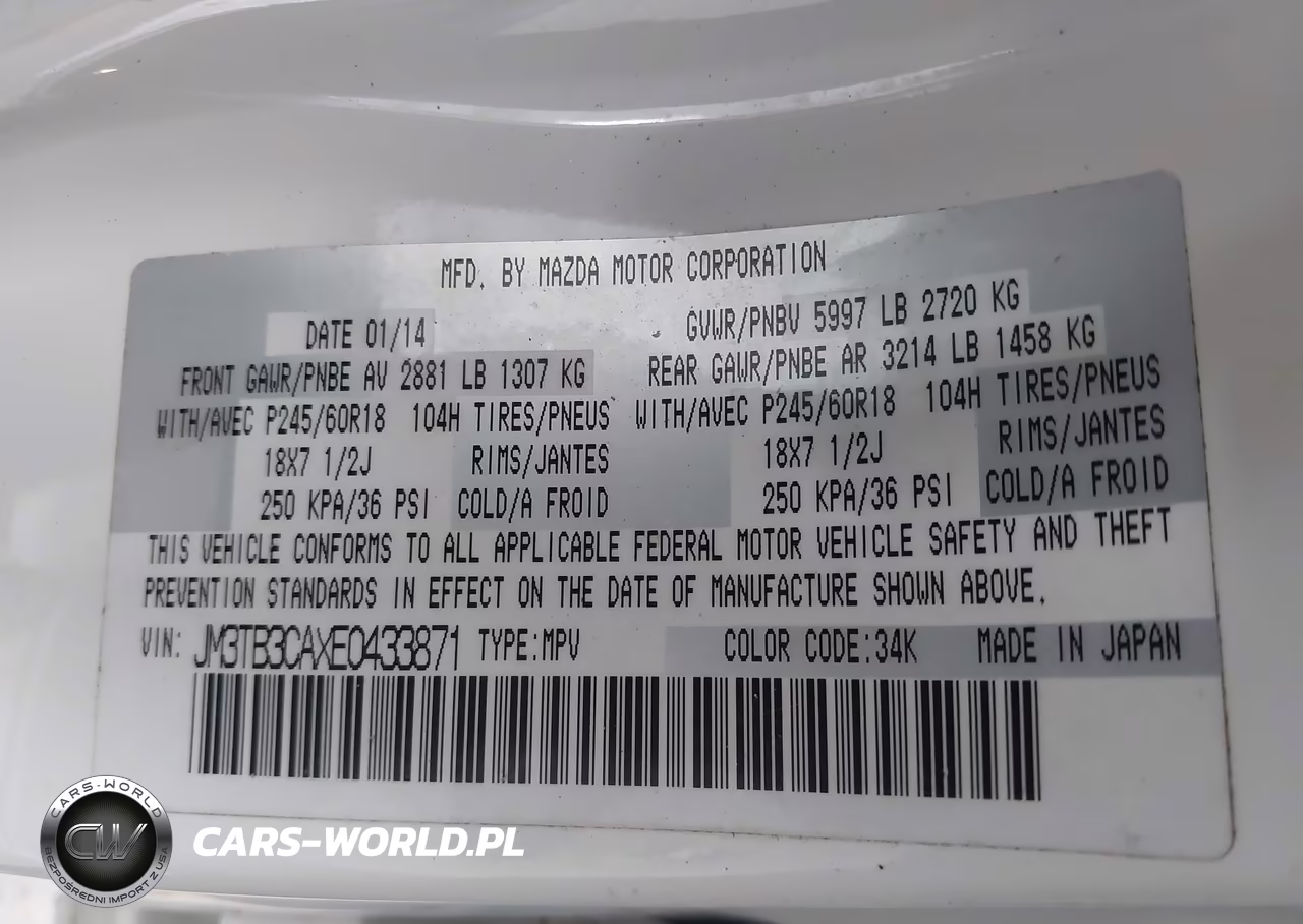 2014 Mazda Cx-9 Touring VIN:JM3TB3CAXE0433871 - 9