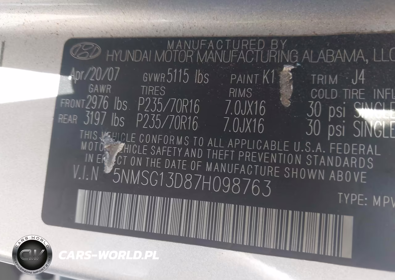 2007 Hyundai Santa Fe Gls VIN:5NMSG13D87H098763 - 9