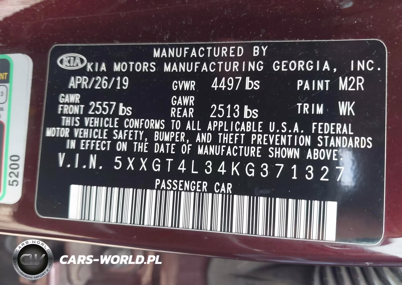 2019 Kia Optima Lx VIN:5XXGT4L34KG371327 - 9