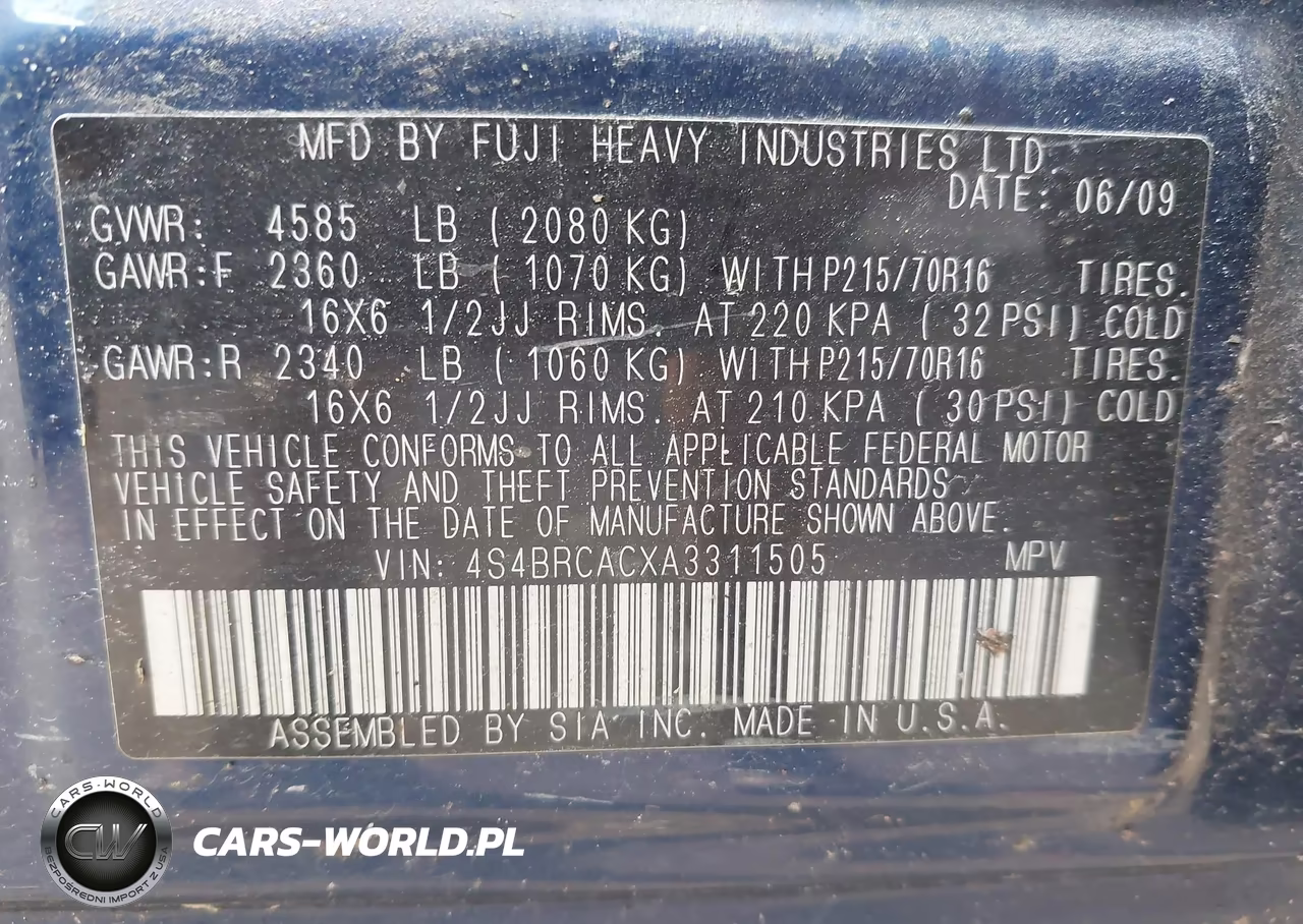 2010 Subaru Outback 2.5I VIN:4S4BRCACXA3311505 - 9