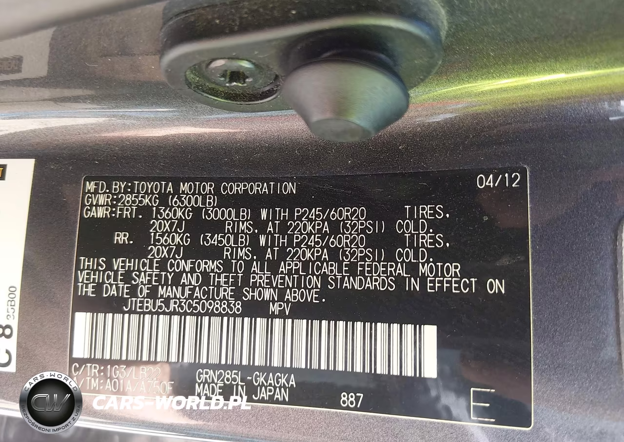 2012 Toyota 4Runner Limited VIN:JTEBU5JR3C5098838 - 9