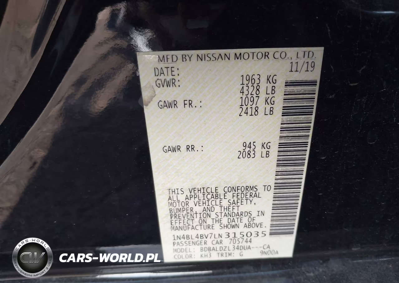 2020 Nissan Altima S Fwd VIN:1N4BL4BV7LN315035 - 9