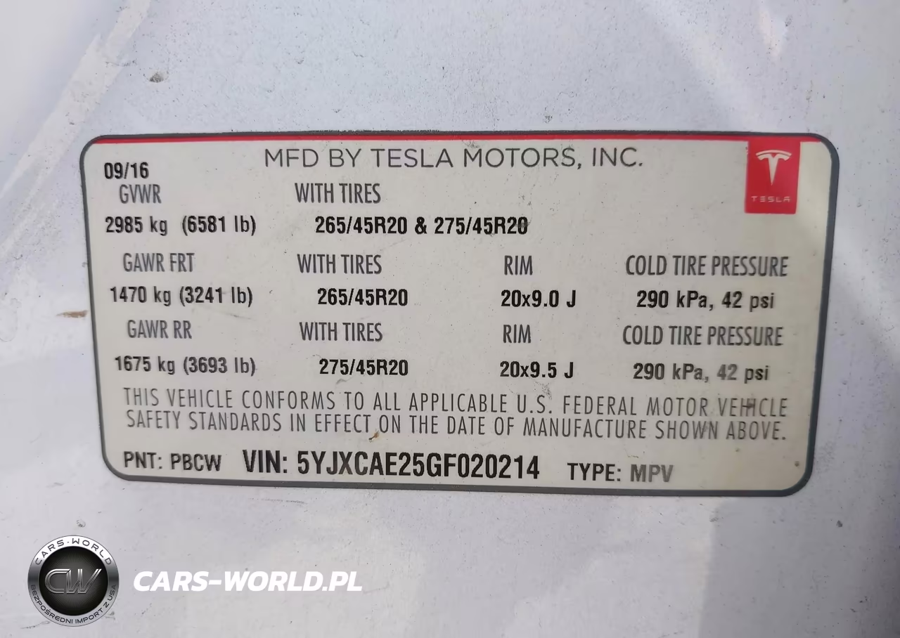 2016 Tesla Model X 60D-70D-75D-90D VIN:5YJXCAE25GF020214 - 9