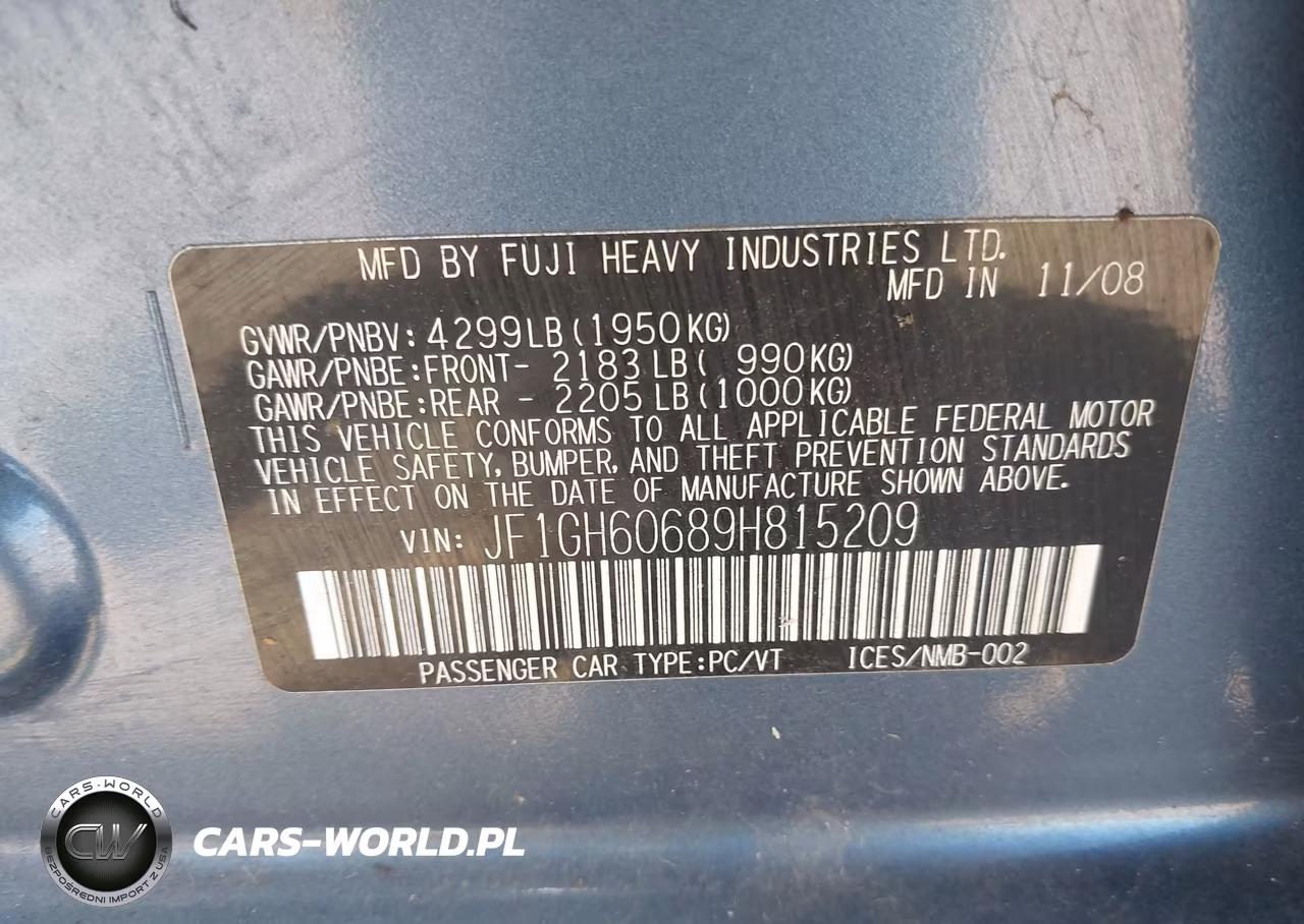 2009 Subaru Impreza 2.5I VIN:JF1GH60689H815209 - 9