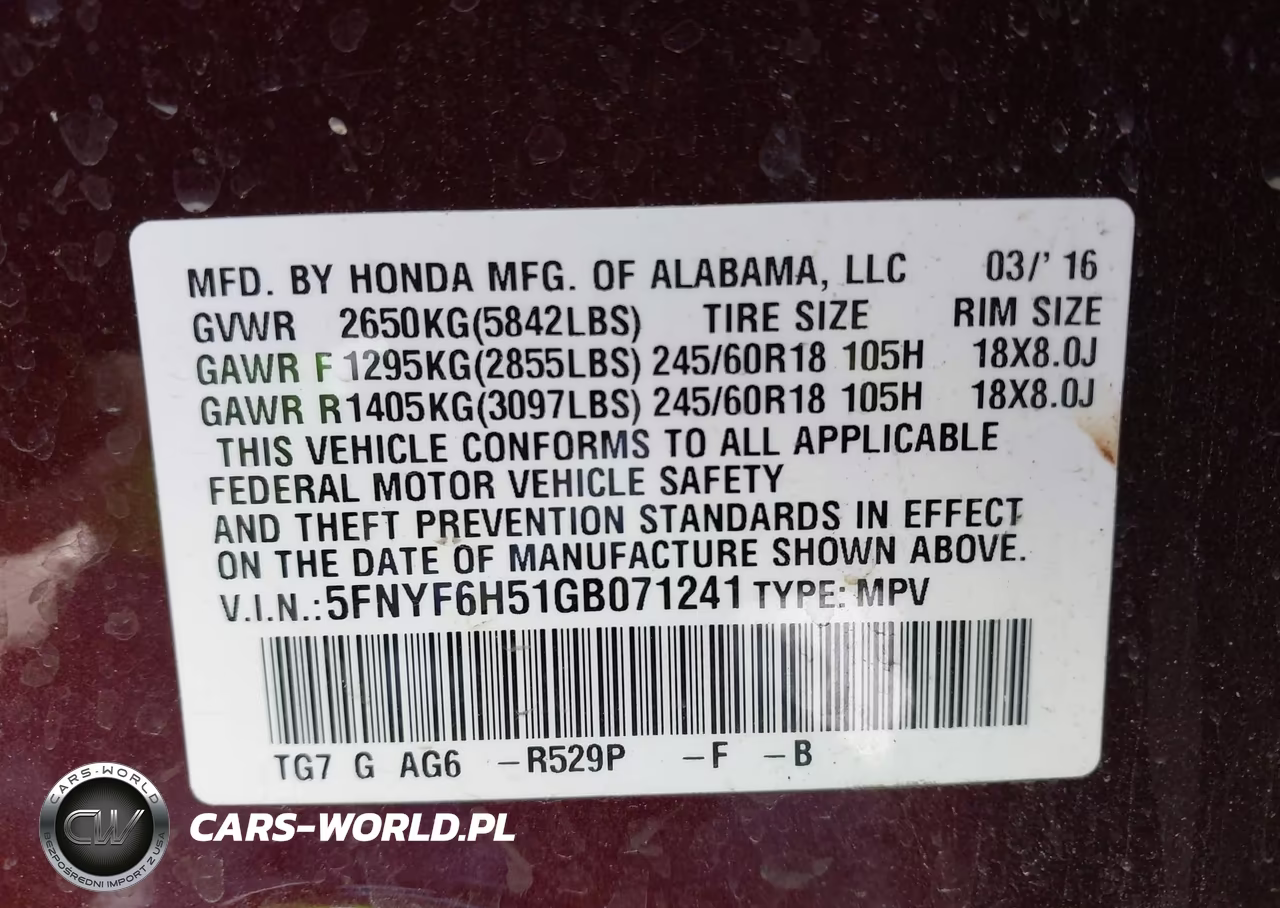 2016 Honda Pilot Ex-L VIN:5FNYF6H51GB071241 - 9