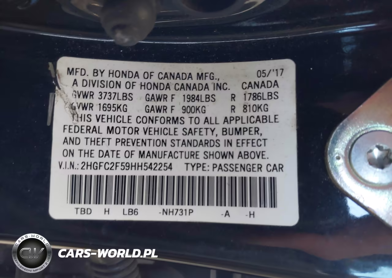 2017 Honda Civic Lx VIN:2HGFC2F59HH542254 - 9