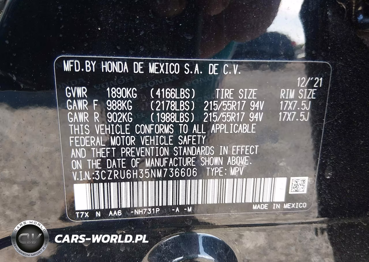 2022 Honda Hr-V Awd Lx VIN:3CZRU6H35NM736606 - 9