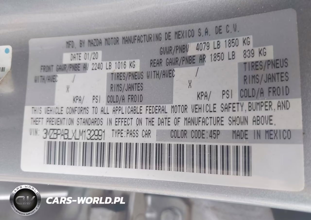 2020 Mazda Mazda3 VIN:3MZBPABLXLM132991 - 9