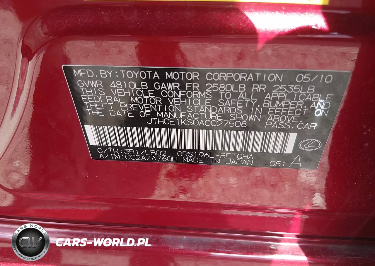 2010 Lexus Gs 350 VIN:JTHCE1KS0A0027508 - 9