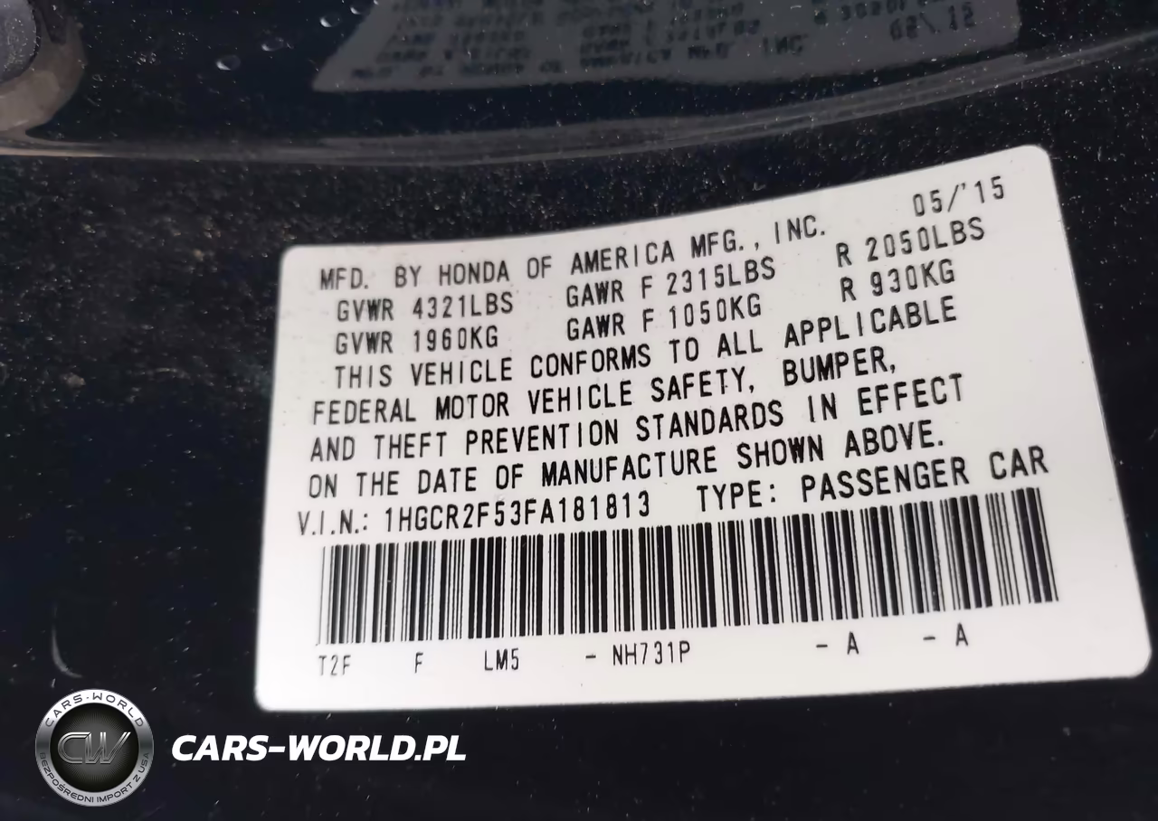 2015 Honda Accord Sport VIN:1HGCR2F53FA181813 - 9
