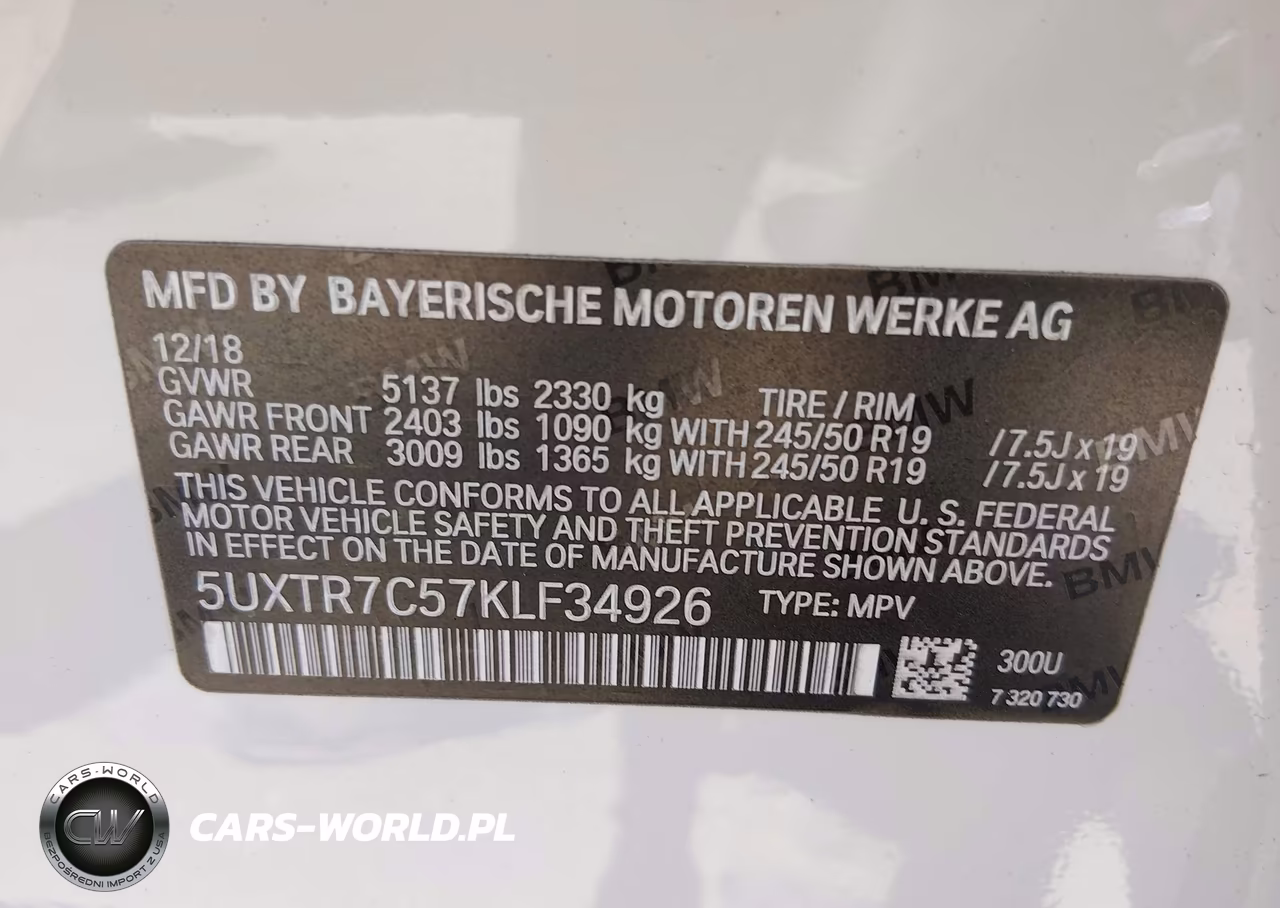 2019 BMW X3 Sdrive30I VIN:5UXTR7C57KLF34926 - 9