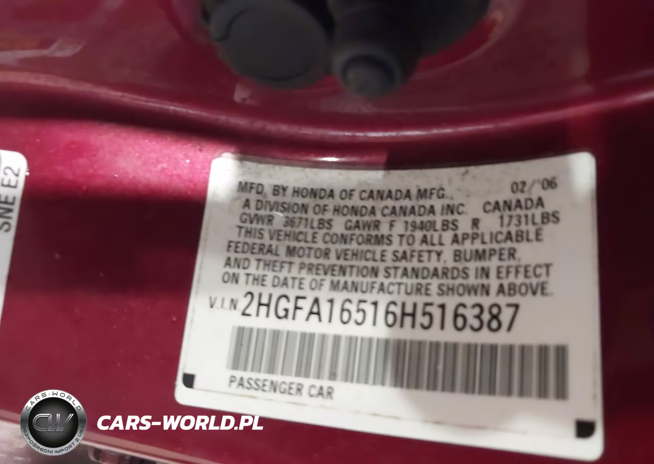 2006 Honda Civic Lx VIN:2HGFA16516H516387 - 9