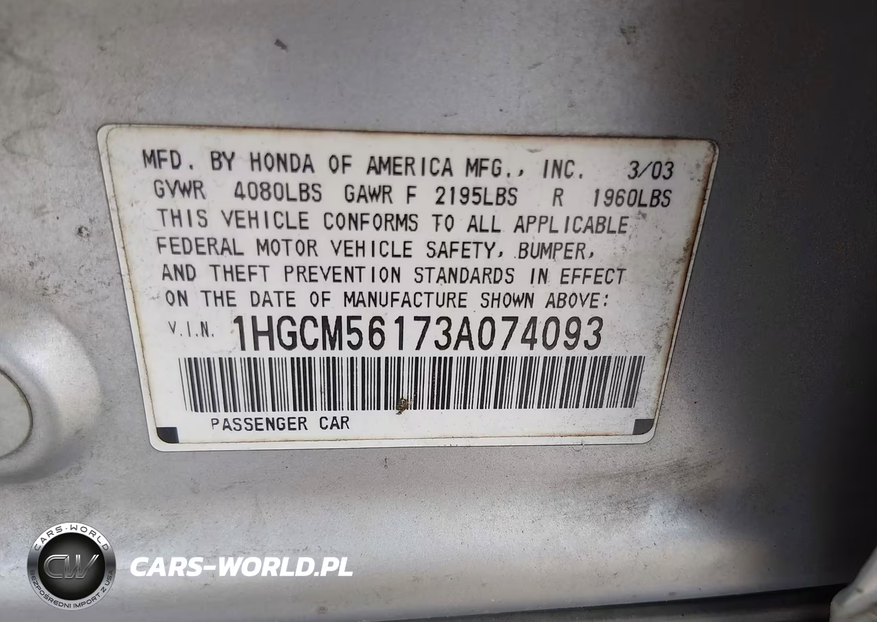2003 Honda Accord 2.4 Dx VIN:1HGCM56173A074093 - 9