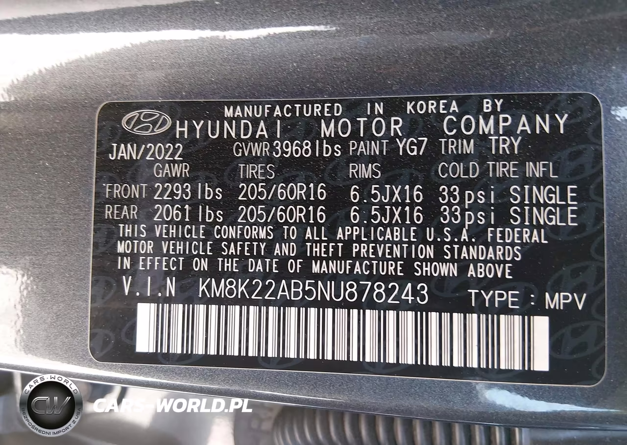2022 Hyundai Kona Se VIN:KM8K22AB5NU878243 - 9
