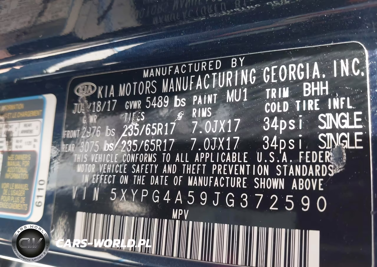 2018 Kia Sorento 3.3L Lx VIN:5XYPG4A59JG372590 - 9