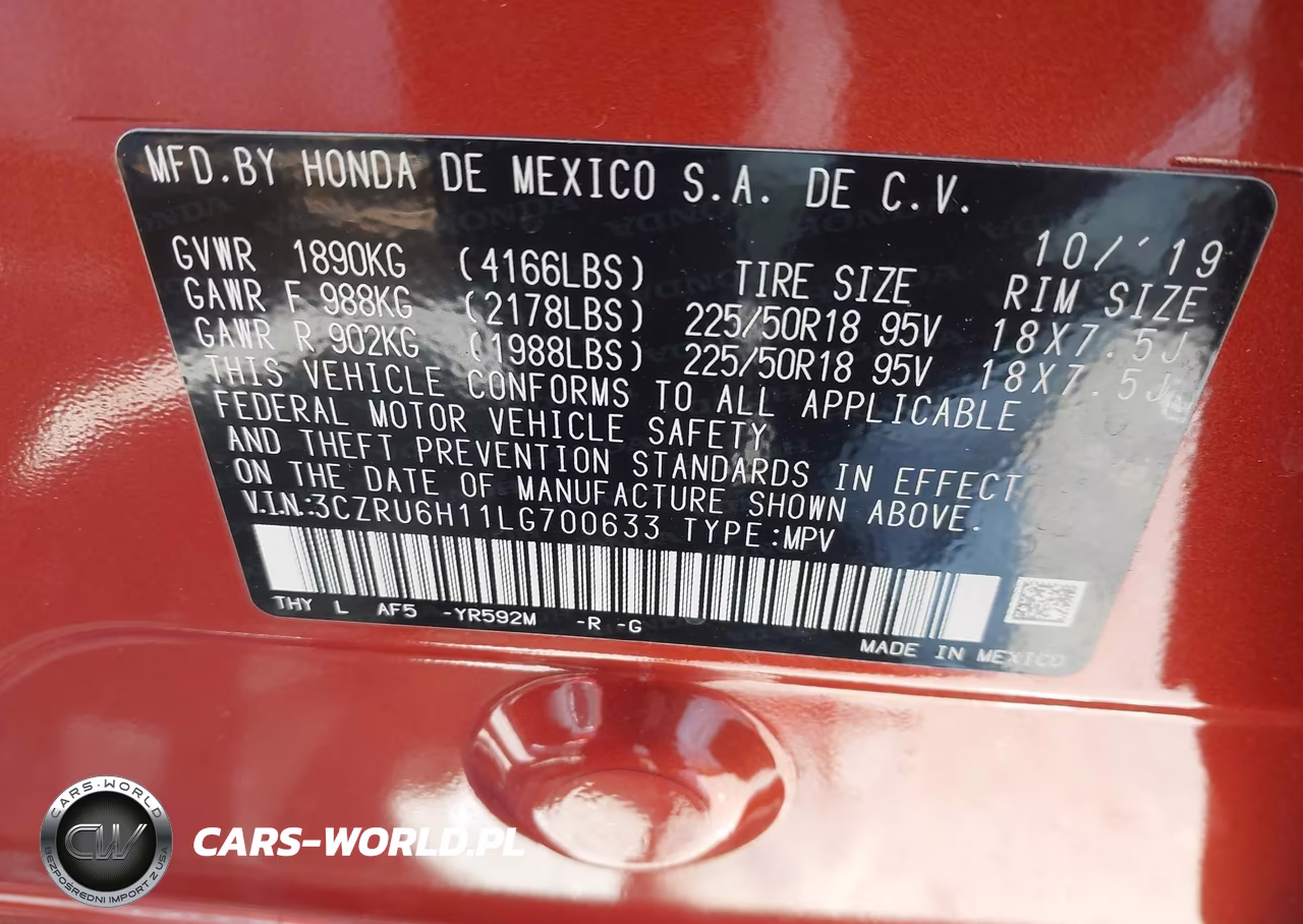 2020 Honda Hr-V Awd Sport VIN:3CZRU6H11LG700633 - 9