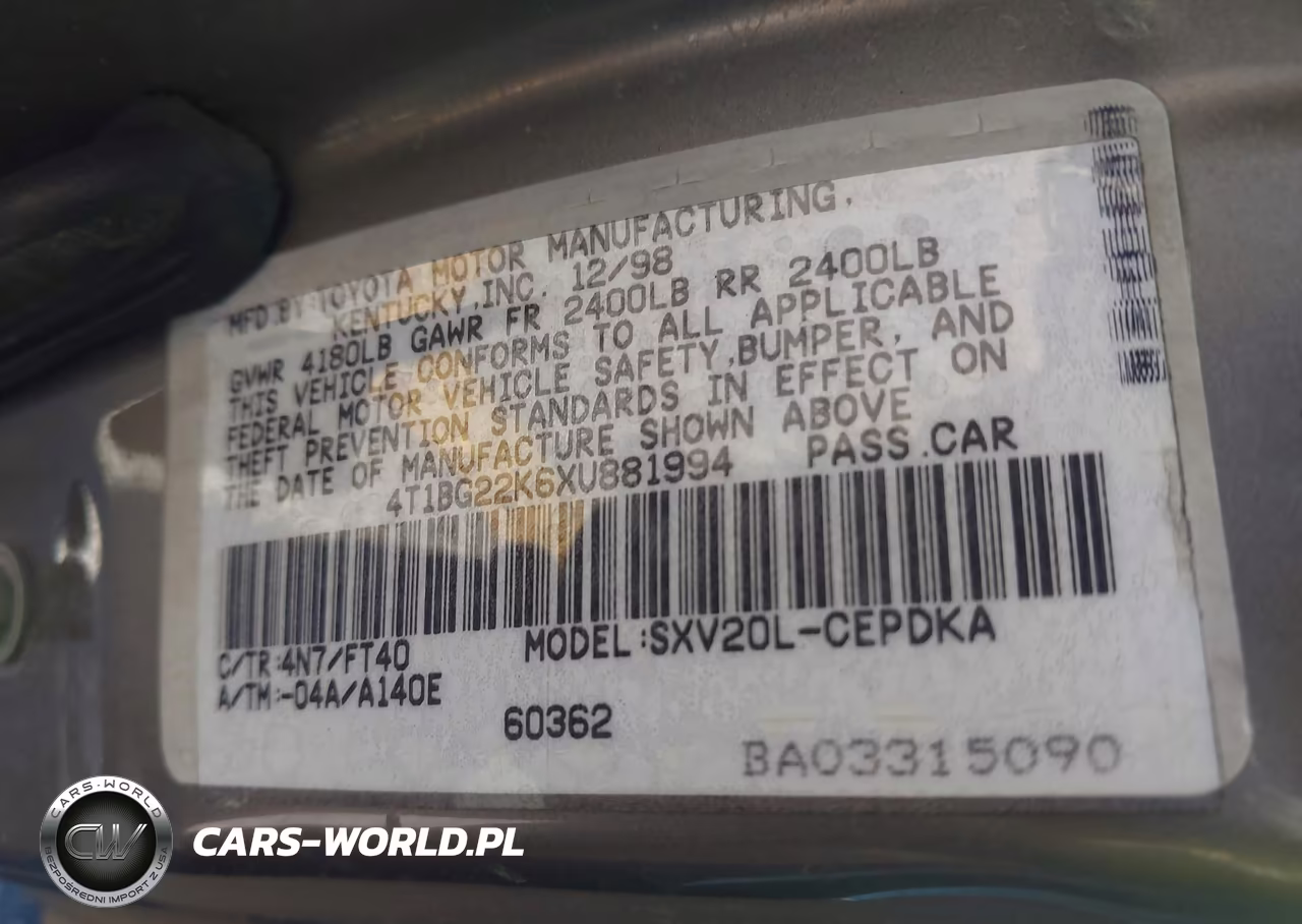 1999 Toyota Camry Ce VIN:4T1BG22K6XU881994 - 9