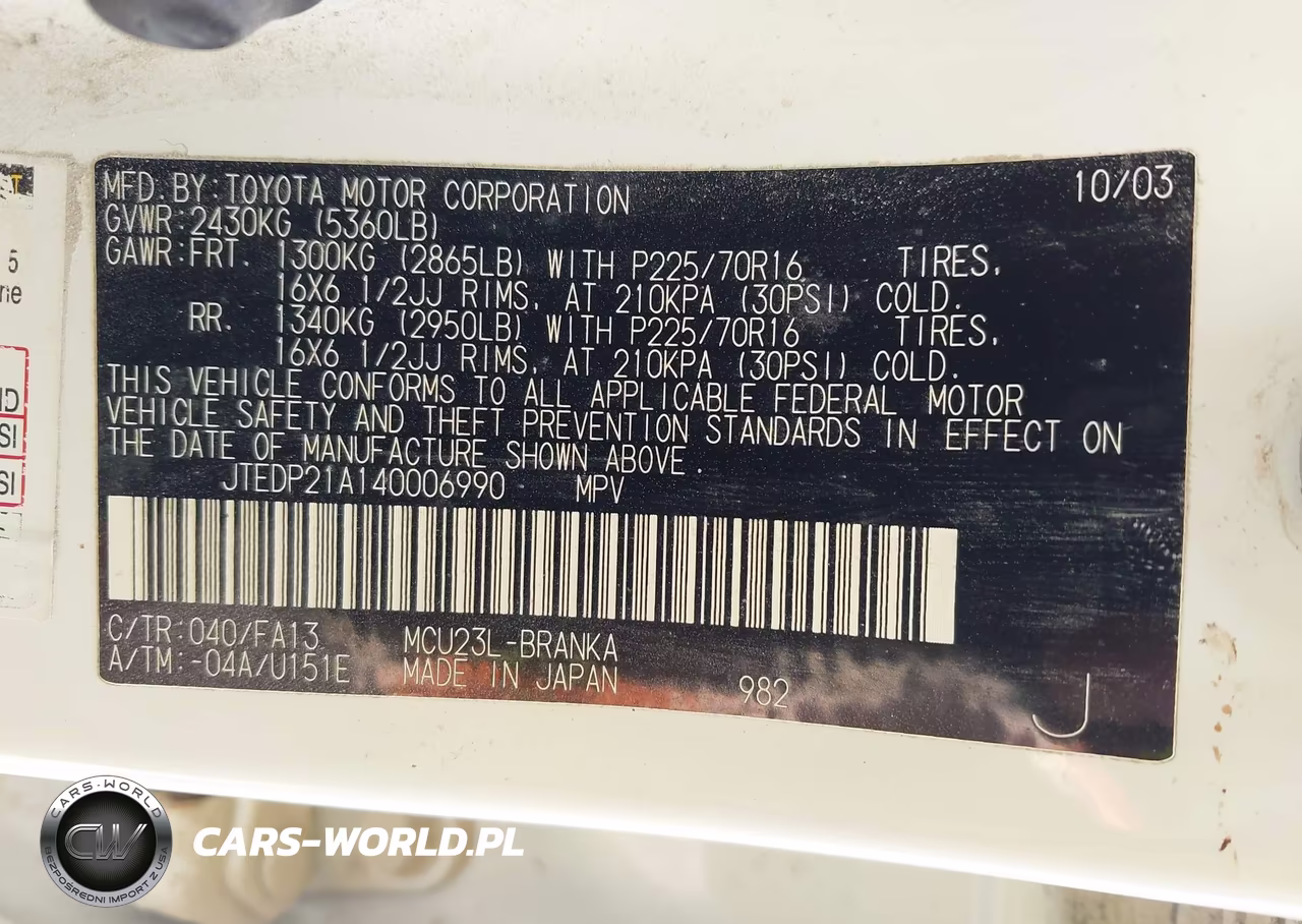2004 Toyota Highlander V6 VIN:JTEDP21A140006990 - 9