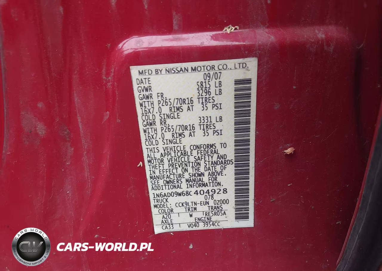 2008 Nissan Frontier Se VIN:1N6AD09W68C404928 - 9