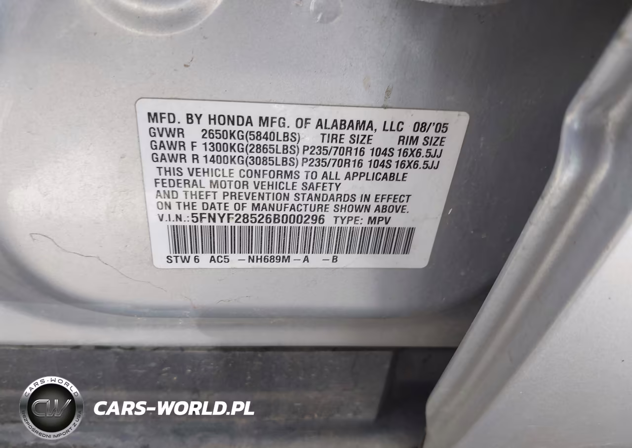 2006 Honda Pilot Ex VIN:5FNYF28526B000296 - 9