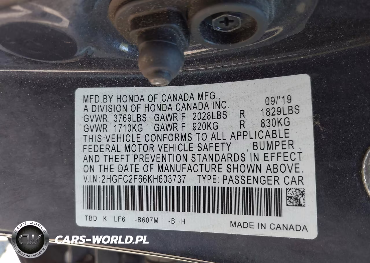 2019 Honda Civic Lx VIN:2HGFC2F66KH603737 - 9