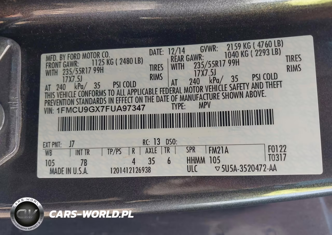 2015 Ford Escape Se VIN:1FMCU9GX7FUA97347 - 9