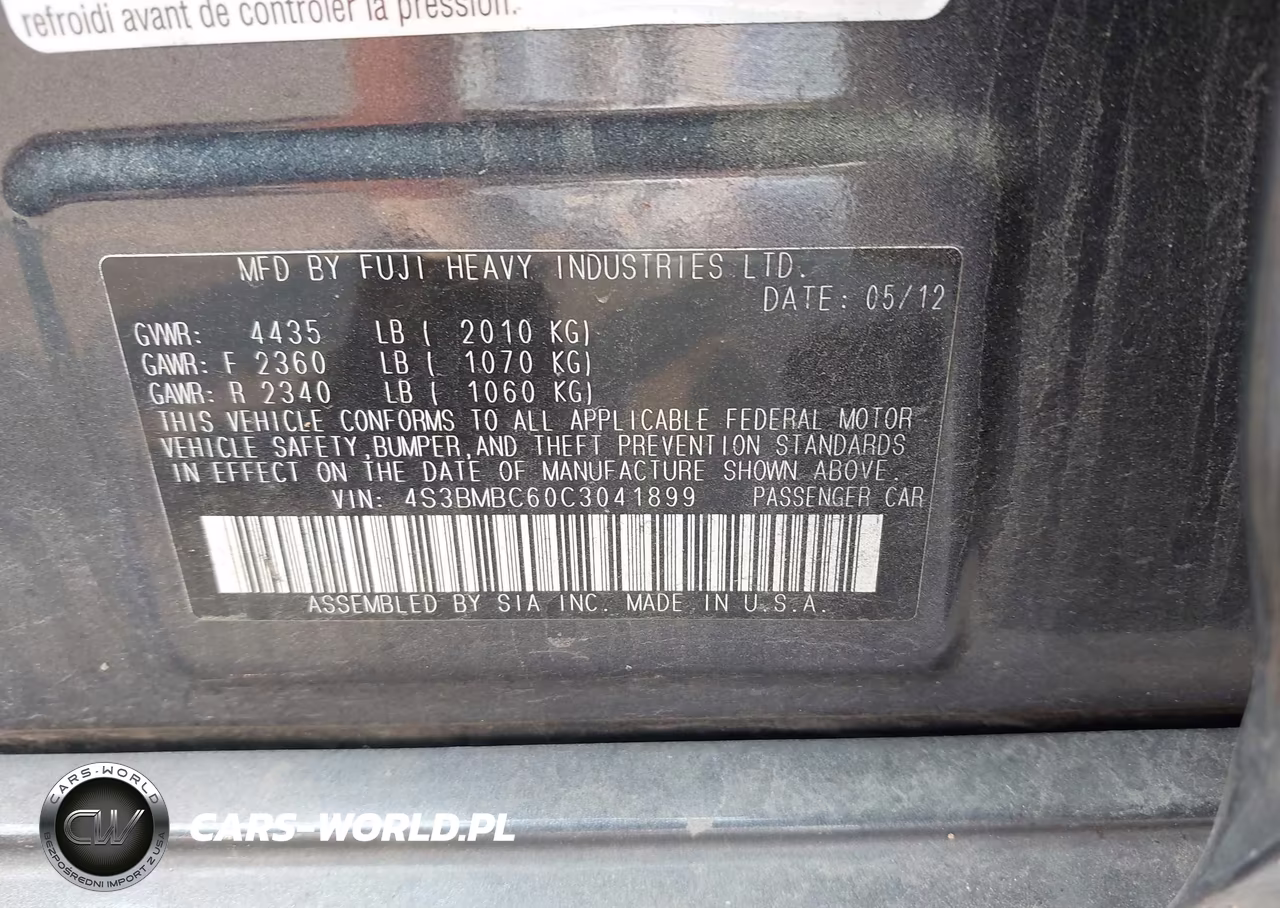 2012 Subaru Legacy 2.5I Premium VIN:4S3BMBC60C3041899 - 9