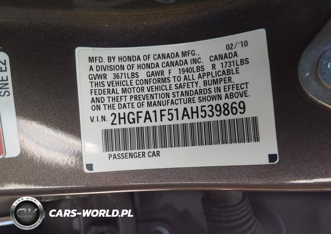 2010 Honda Civic Lx VIN:2HGFA1F51AH539869 - 9