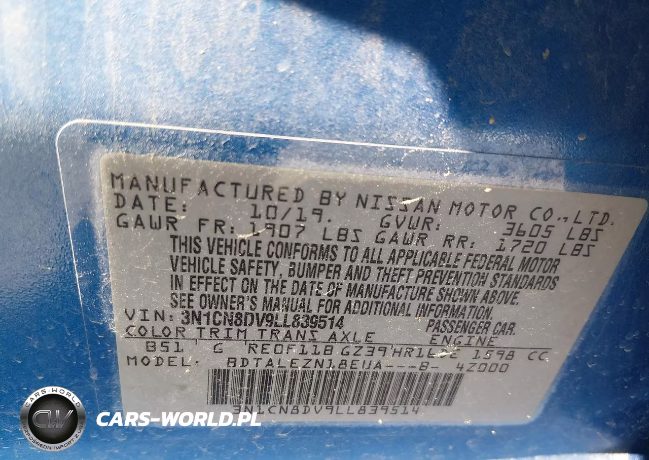 2020 Nissan Versa S Xtronic Cvt VIN:3N1CN8DV9LL839514 - 9